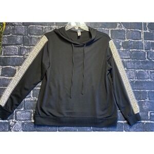 Flora Nikrooz Lounge Hoodie Womens Small Black White Crochet Athleisure Cozycore